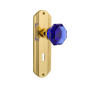 Nostalgic Warehouse Deco Solid Brass Rose Passage Door Knob Set with Cobalt Waldorf Knob and Decorative Keyhole for 2-3/4" Backset Polished Brass
