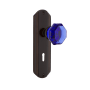 Nostalgic Warehouse Deco Solid Brass Rose Passage Door Knob Set with Cobalt Waldorf Knob and Decorative Keyhole for 2-3/4" Backset Timeless Bronze