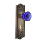 Nostalgic Warehouse Meadows Solid Brass Rose Passage Door Knob Set with Cobalt Crystal Door Knob and Decorative Keyhole for 2-3/4" Backset Antique Brass