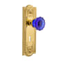 Nostalgic Warehouse Meadows Solid Brass Rose Passage Door Knob Set with Cobalt Crystal Door Knob and Decorative Keyhole for 2-3/4" Backset Polished Brass