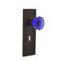 Nostalgic Warehouse Mission Solid Brass Rose Passage Door Knob Set with Cobalt Crystal Knob and Decorative Keyhole for 2-3/4" Backset Oil-Rubbed Bronze