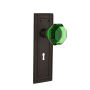 Nostalgic Warehouse Mission Solid Brass Rose Passage Door Knob Set with Emerald Waldorf Knob and Decorative Keyhole for 2-3/8" Backset Oil-Rubbed Bronze