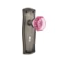 Nostalgic Warehouse Prairie Solid Brass Rose Passage Door Knob Set with Pink Waldorf Knob and Decorative Keyhole for 2-3/8" Backset Antique Pewter