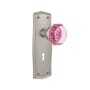 Nostalgic Warehouse Prairie Solid Brass Rose Passage Door Knob Set with Pink Waldorf Knob and Decorative Keyhole for 2-3/8" Backset Satin Nickel
