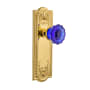 Nostalgic Warehouse Meadows Solid Brass Rose Single Dummy Door Knob with Cobalt Crystal Knob Polished Brass