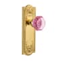 Nostalgic Warehouse Meadows Solid Brass Rose Single Dummy Door Knob with Pink Waldorf Knob Unlacquered Brass
