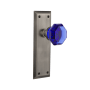 Nostalgic Warehouse New York Solid Brass Rose Single Dummy Door Knob with Cobalt Waldorf Knob Antique Pewter