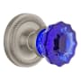 Nostalgic Warehouse Rope Solid Brass Rose Single Dummy Door Knob with Cobalt Crystal Knob Satin Nickel