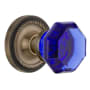 Nostalgic Warehouse Rope Solid Brass Rose Single Dummy Door Knob with Cobalt Waldorf Knob Antique Brass
