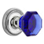 Nostalgic Warehouse Rope Solid Brass Rose Single Dummy Door Knob with Cobalt Waldorf Knob Bright Chrome