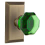 Nostalgic Warehouse Studio Solid Brass Rose Single Dummy Door Knob with Emerald Waldorf Knob Antique Brass