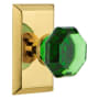 Nostalgic Warehouse Studio Solid Brass Rose Single Dummy Door Knob with Emerald Waldorf Knob Polished Brass