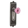 Nostalgic Warehouse Egg and Dart Solid Brass Single Dummy Door Knob with Pink Crystal Knob and Decorative Keyhole Antique Pewter