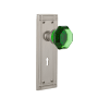 Nostalgic Warehouse Mission Solid Brass Rose Single Dummy Door Knob with Emerald Waldorf Knob and Decorative Keyhole Satin Nickel