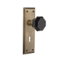 Nostalgic Warehouse New York Solid Brass Rose Single Dummy Door Knob with Black Waldorf Knob and Decorative Keyhole Antique Brass