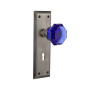 Nostalgic Warehouse New York Solid Brass Rose Single Dummy Door Knob with Cobalt Waldorf Knob and Decorative Keyhole Antique Pewter