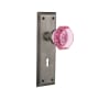 Nostalgic Warehouse New York Solid Brass Rose Single Dummy Door Knob with Pink Waldorf Knob and Decorative Keyhole Antique Pewter