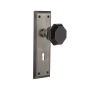 Nostalgic Warehouse New York Solid Brass Rose Single Dummy Door Knob with Black Waldorf Knob and Decorative Keyhole Antique Pewter
