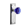 Nostalgic Warehouse New York Solid Brass Rose Single Dummy Door Knob with Cobalt Waldorf Knob and Decorative Keyhole Bright Chrome