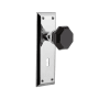 Nostalgic Warehouse New York Solid Brass Rose Single Dummy Door Knob with Black Waldorf Knob and Decorative Keyhole Bright Chrome
