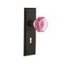 Nostalgic Warehouse New York Solid Brass Rose Single Dummy Door Knob with Pink Waldorf Knob and Decorative Keyhole Oil-Rubbed Bronze