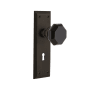 Nostalgic Warehouse New York Solid Brass Rose Single Dummy Door Knob with Black Waldorf Knob and Decorative Keyhole Oil-Rubbed Bronze