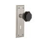 Nostalgic Warehouse New York Solid Brass Rose Single Dummy Door Knob with Black Waldorf Knob and Decorative Keyhole Satin Nickel