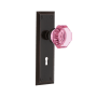 Nostalgic Warehouse New York Solid Brass Rose Single Dummy Door Knob with Pink Waldorf Knob and Decorative Keyhole Timeless Bronze