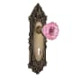 Nostalgic Warehouse Victorian Rose Single Dummy Door Knob with Pink Crystal Knob and Decorative Skeleton Keyhole Antique Brass