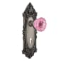 Nostalgic Warehouse Victorian Rose Single Dummy Door Knob with Pink Crystal Knob and Decorative Skeleton Keyhole Antique Pewter