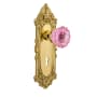 Nostalgic Warehouse Victorian Rose Single Dummy Door Knob with Pink Crystal Knob and Decorative Skeleton Keyhole Unlacquered Brass