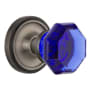 Nostalgic Warehouse Classic Solid Brass Rose Dummy Door Knob Set with Cobalt Waldorf Knob Antique Pewter