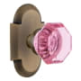 Nostalgic Warehouse Cottage Solid Brass Rose Dummy Door Knob Set with Pink Waldorf Knob Antique Brass