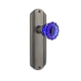 Nostalgic Warehouse Deco Solid Brass Rose Dummy Door Knob Set with Cobalt Crystal Knob Antique Pewter