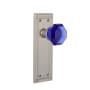 Nostalgic Warehouse Mission Solid Brass Rose Dummy Door Knob Set with Cobalt Waldorf Knob Satin Nickel