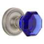Nostalgic Warehouse Rope Solid Brass Rose Dummy Door Knob Set with Cobalt Waldorf Knob Satin Nickel
