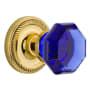 Nostalgic Warehouse Rope Solid Brass Rose Dummy Door Knob Set with Cobalt Waldorf Knob Unlacquered Brass