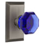 Nostalgic Warehouse Studio Solid Brass Rose Dummy Door Knob Set with Cobalt Waldorf Knob Antique Pewter