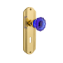 Nostalgic Warehouse Deco Solid Brass Rose Dummy Door Knob Set with Cobalt Crystal Knob and Decorative Keyhole Polished Brass