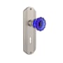 Nostalgic Warehouse Deco Solid Brass Rose Dummy Door Knob Set with Cobalt Crystal Knob and Decorative Keyhole Satin Nickel