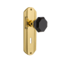 Nostalgic Warehouse Deco Solid Brass Rose Dummy Door Knob Set with Black Waldorf Knob and Decorative Keyhole Unlacquered Brass