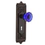 Nostalgic Warehouse Egg and Dart Solid Brass Rose Dummy Door Knob Set with Cobalt Crystal Knob and Decorative Keyhole Timeless Bronze
