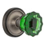 Nostalgic Warehouse Classic Solid Brass Rose Privacy Door Knob Set with Emerald Crystal Knob and 2-3/4" Backset Antique Pewter
