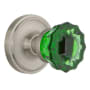 Nostalgic Warehouse Classic Solid Brass Rose Privacy Door Knob Set with Emerald Crystal Knob and 2-3/4" Backset Satin Nickel
