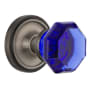 Nostalgic Warehouse Classic Solid Brass Rose Privacy Door Knob Set with Cobalt Waldorf Knob and 2-3/8" Backset Antique Pewter