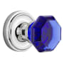 Nostalgic Warehouse Classic Solid Brass Rose Privacy Door Knob Set with Cobalt Waldorf Knob and 2-3/8" Backset Bright Chrome