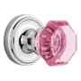 Nostalgic Warehouse Classic Solid Brass Rose Privacy Door Knob Set with Pink Waldorf Knob and 2-3/8" Backset Bright Chrome