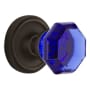 Nostalgic Warehouse Classic Solid Brass Rose Privacy Door Knob Set with Cobalt Waldorf Knob and 2-3/4" Backset Oil-Rubbed Bronze