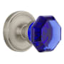 Nostalgic Warehouse Classic Solid Brass Rose Privacy Door Knob Set with Cobalt Waldorf Knob and 2-3/4" Backset Satin Nickel