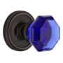 Nostalgic Warehouse Classic Solid Brass Rose Privacy Door Knob Set with Cobalt Waldorf Knob and 2-3/4" Backset Timeless Bronze